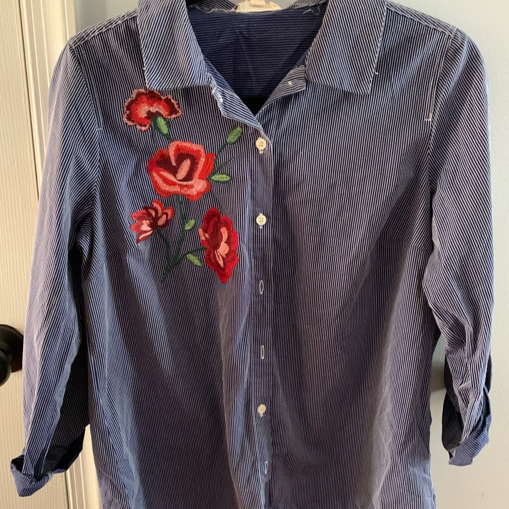 Button up shirt with strips and flowers